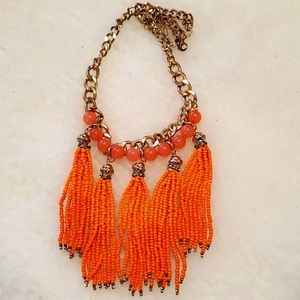 Orange Tassel Beaded Necklace